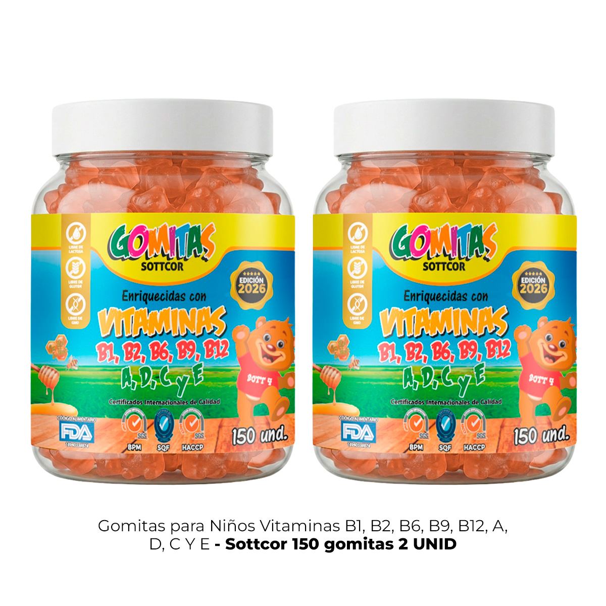 2 Gomitas para Niños Vitaminas 150 Gomitas Sottcor